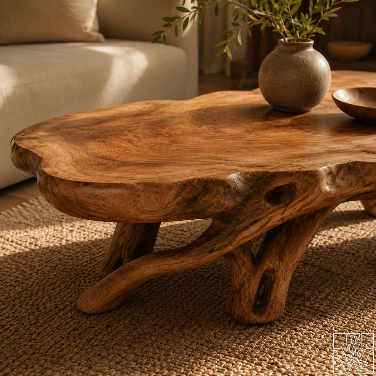Handcrafted Wooden Sculptural Cutout Coffee Table for Living Room - Image 3