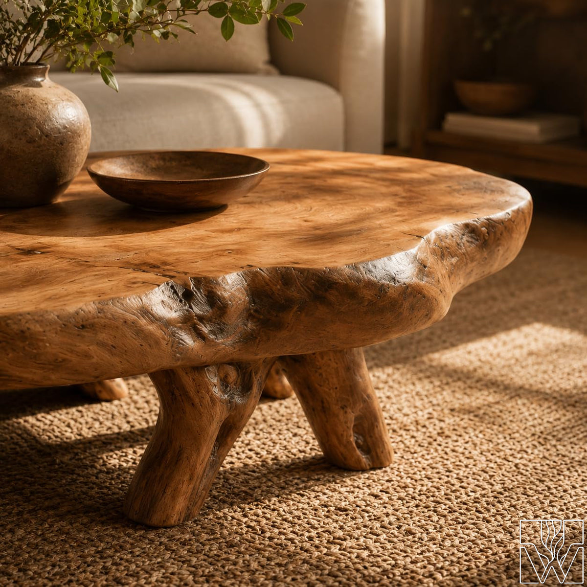 Handcrafted Wooden Sculptural Cutout Coffee Table for Living Room - Image 4