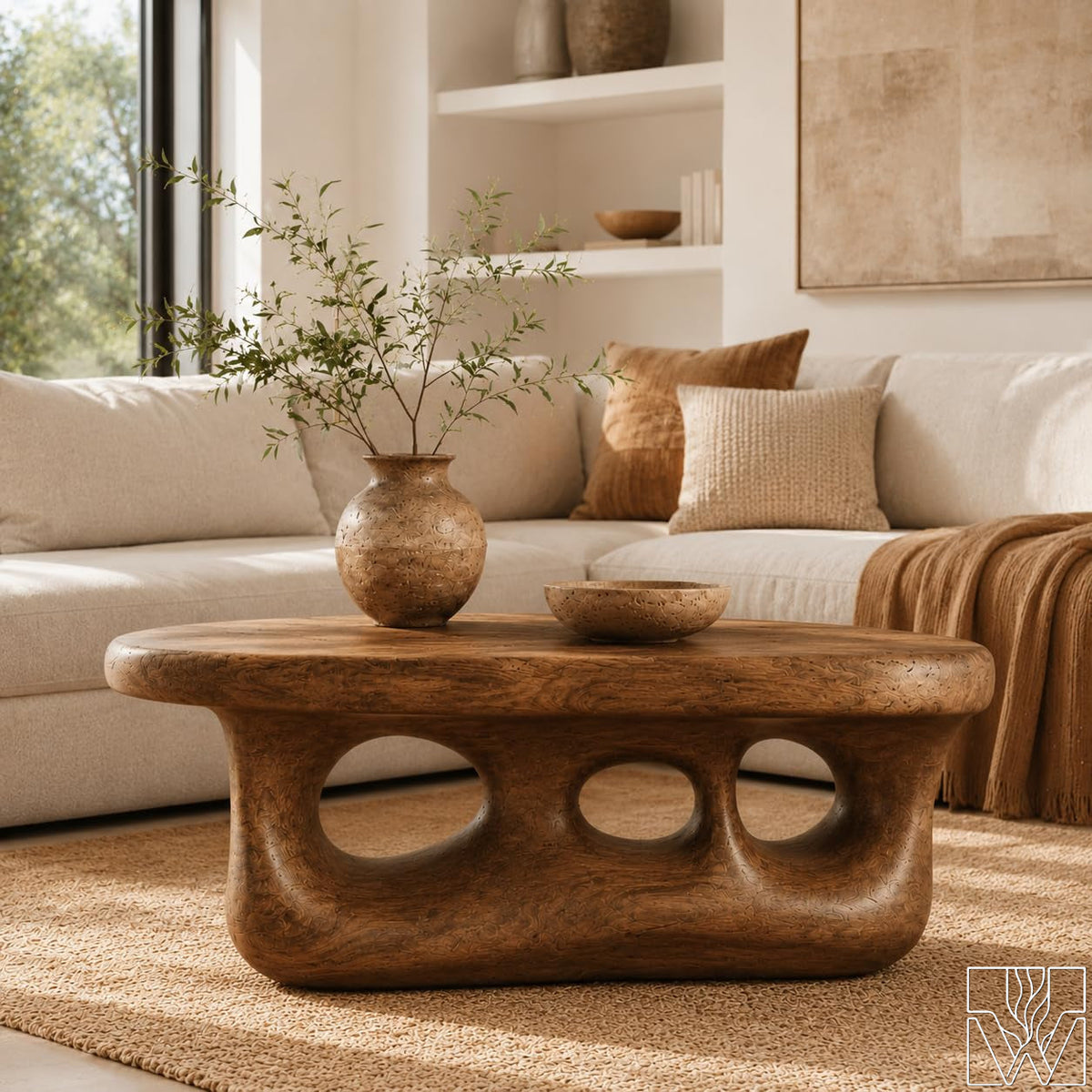 Rustic Modern Wooden Coffee Table with Organic Cutout Base - image 1