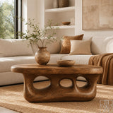 Rustic Modern Wooden Coffee Table with Organic Cutout Base - image 1