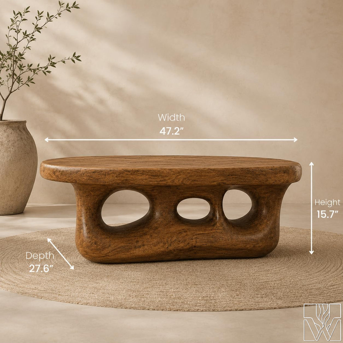 Rustic Modern Wooden Coffee Table with Organic Cutout Base - image 2