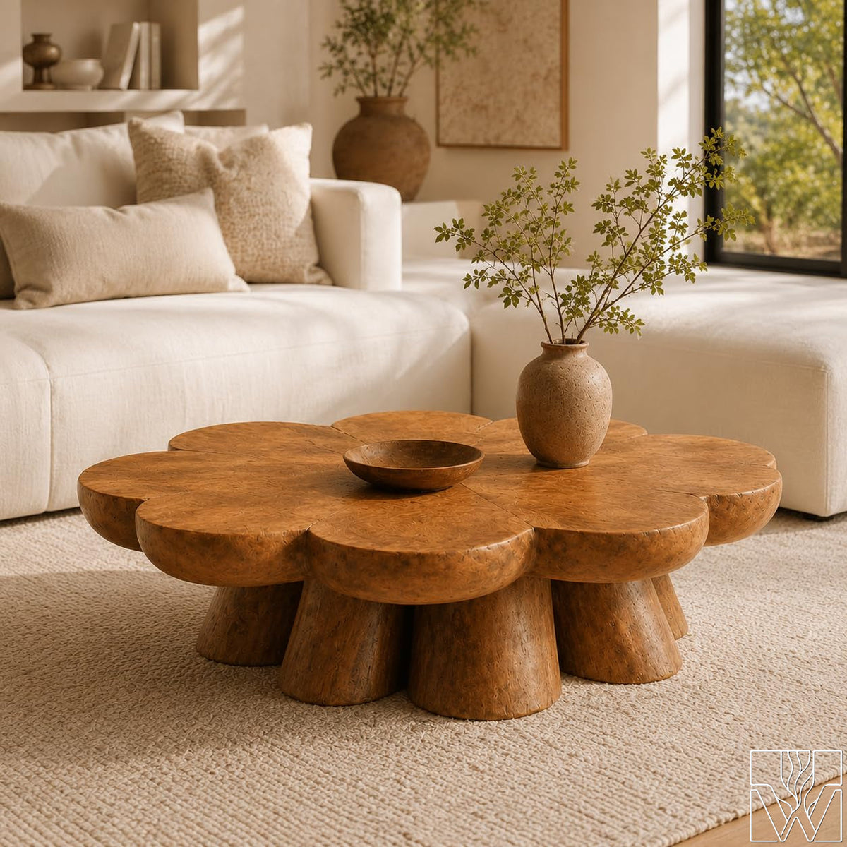 Rustic Solid Wood Sculptural Cutout Coffee Table for Living Room - Image 1