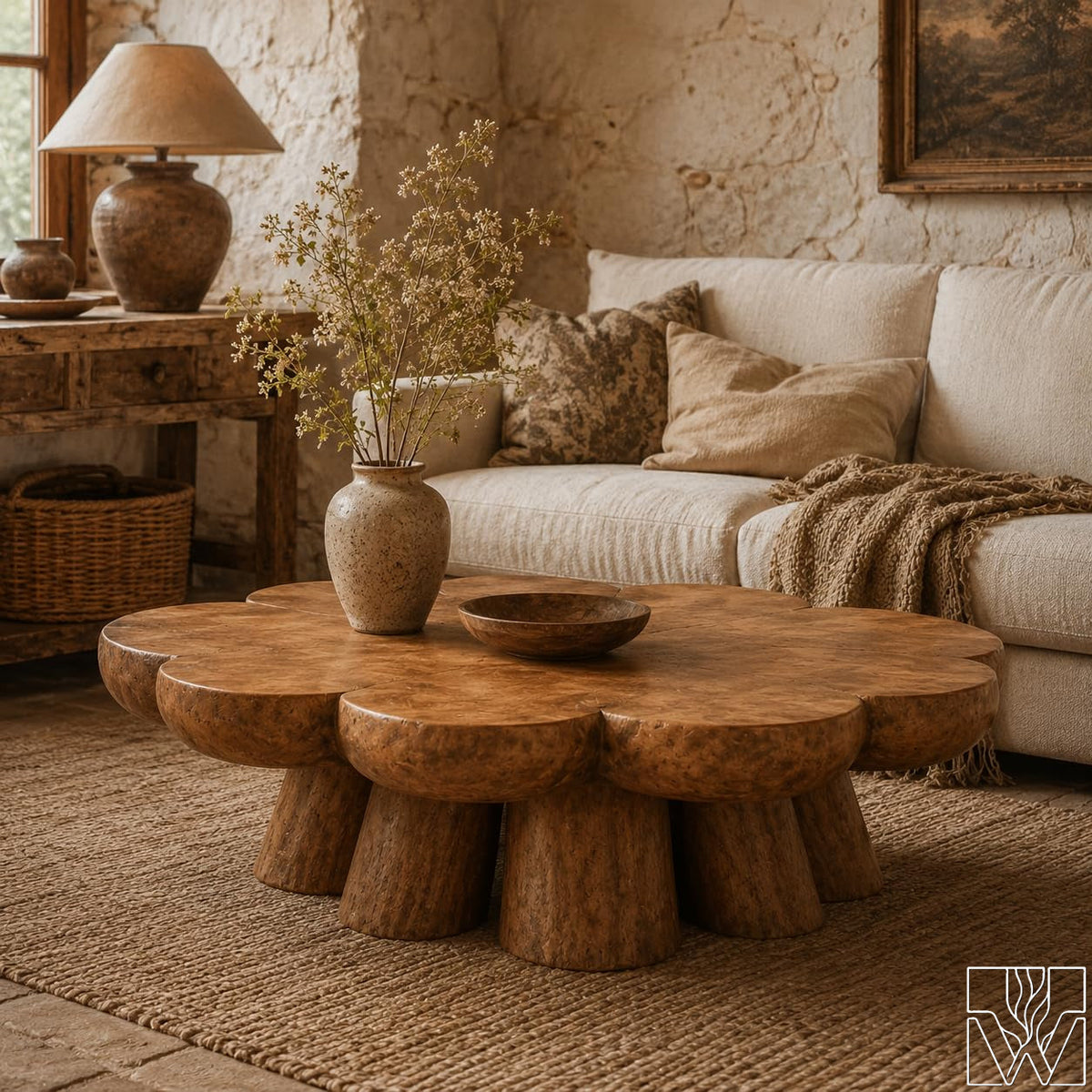 Rustic Solid Wood Sculptural Cutout Coffee Table for Living Room - Image 3