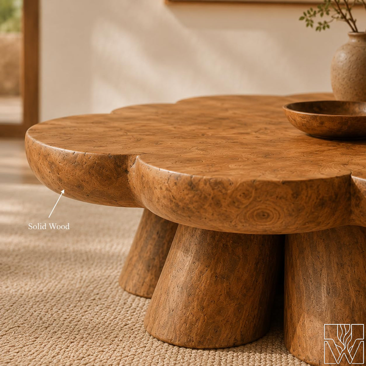 Rustic Solid Wood Sculptural Cutout Coffee Table for Living Room - Image 4