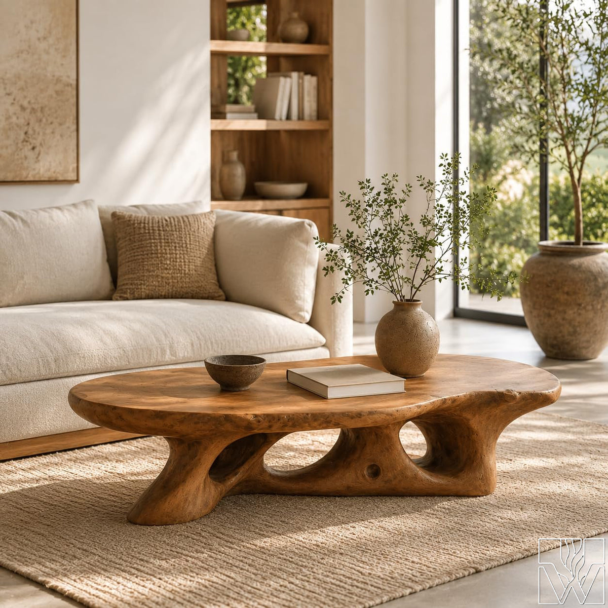 Organic Modern Wooden Coffee Table with Sculptural Base - image 1