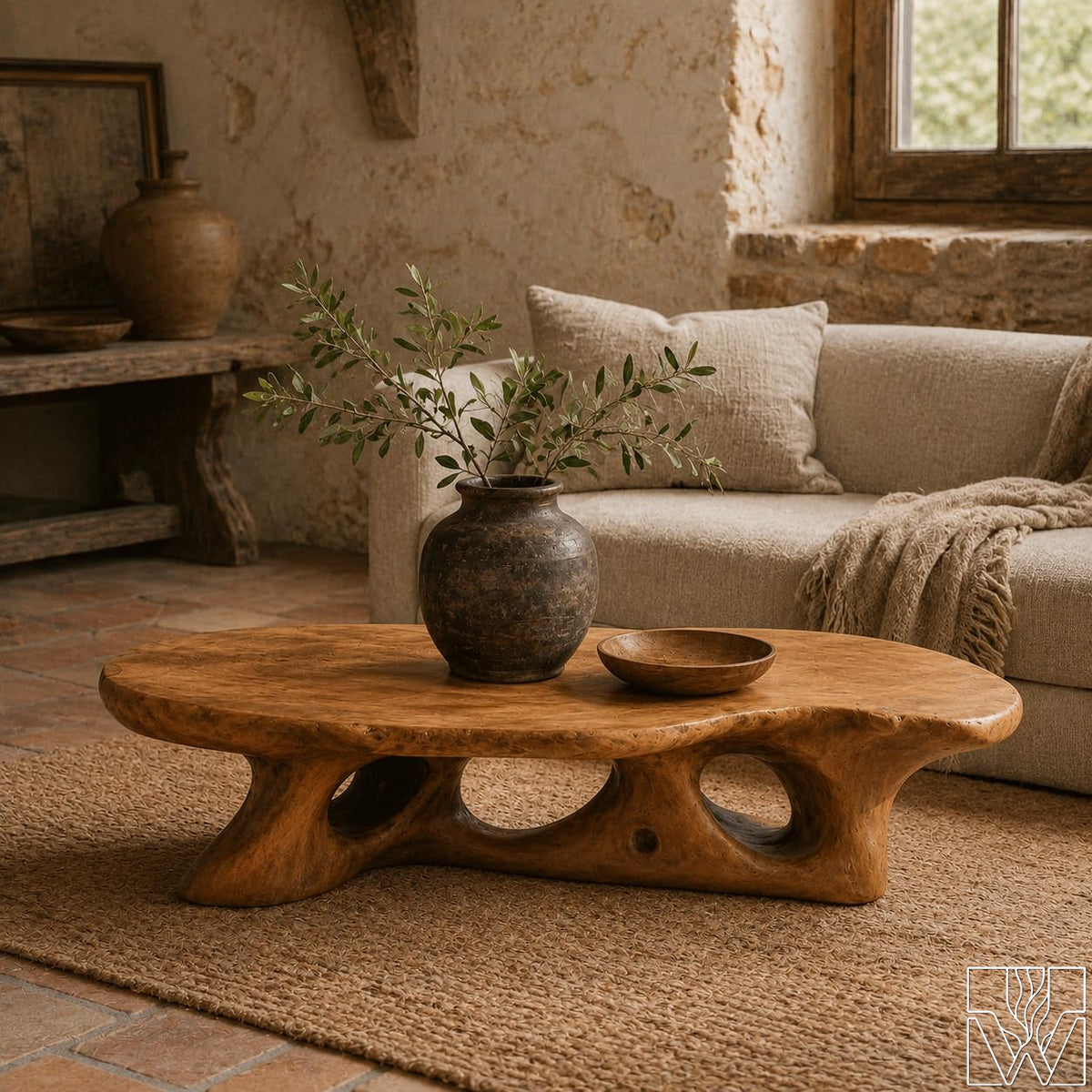 Organic Modern Wooden Coffee Table with Sculptural Base - image 3