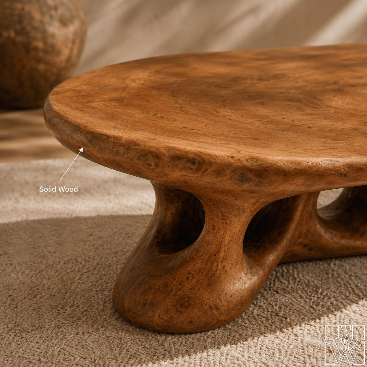 Organic Modern Wooden Coffee Table with Sculptural Base - image 4
