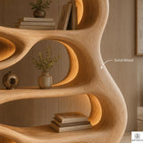 Solid Wood Bookshelf, Organic Curved Freestanding Bookcase for Living Room Decor, Sculptural Display Shelf Room Divider, Multiple Sizes & Finishes (Option 1)