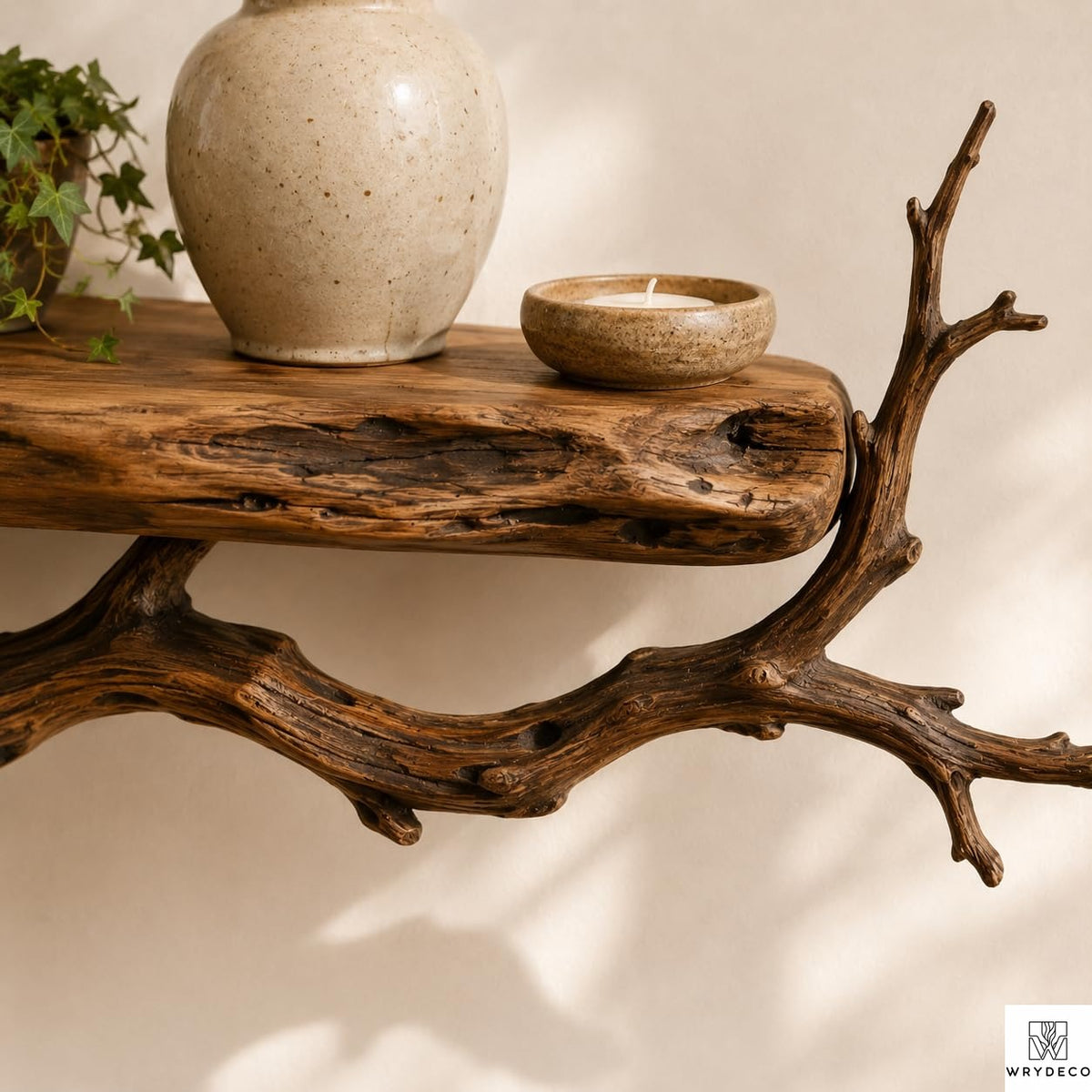 Handcrafted Tree Branch Floating Shelves – Unique Natural Wood Wall Shelf Set, Sculptural Art Display Bookcase for Living Room, Study, Bedroom & Home Library (2 Level Shelves) (C1)
