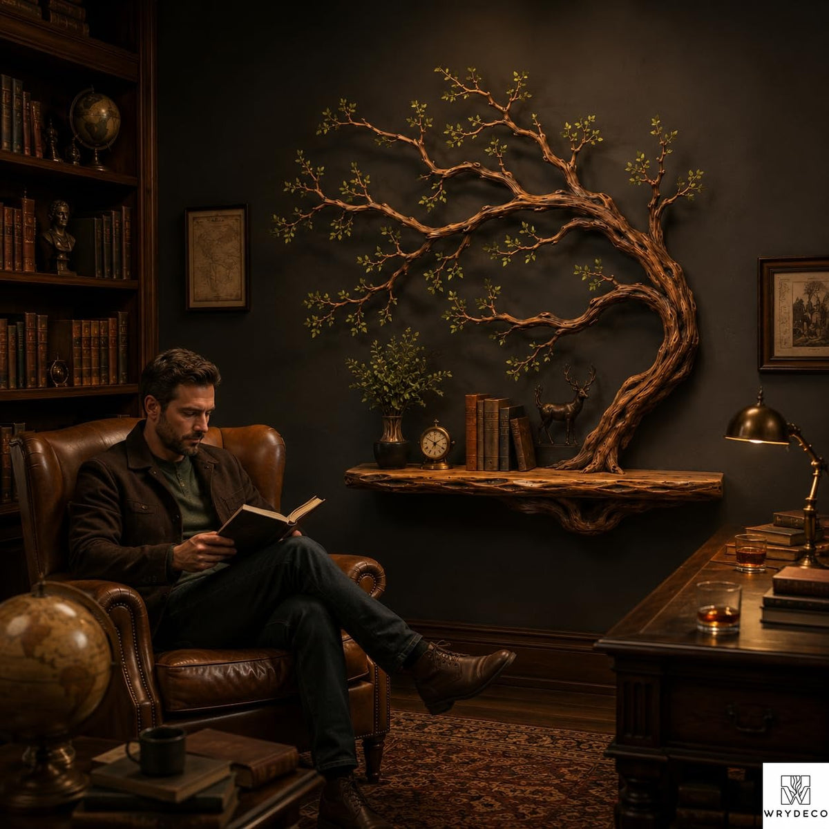 PREAUREUM Handcrafted Tree Branch Floating Wood Wall Shelf (C03)
