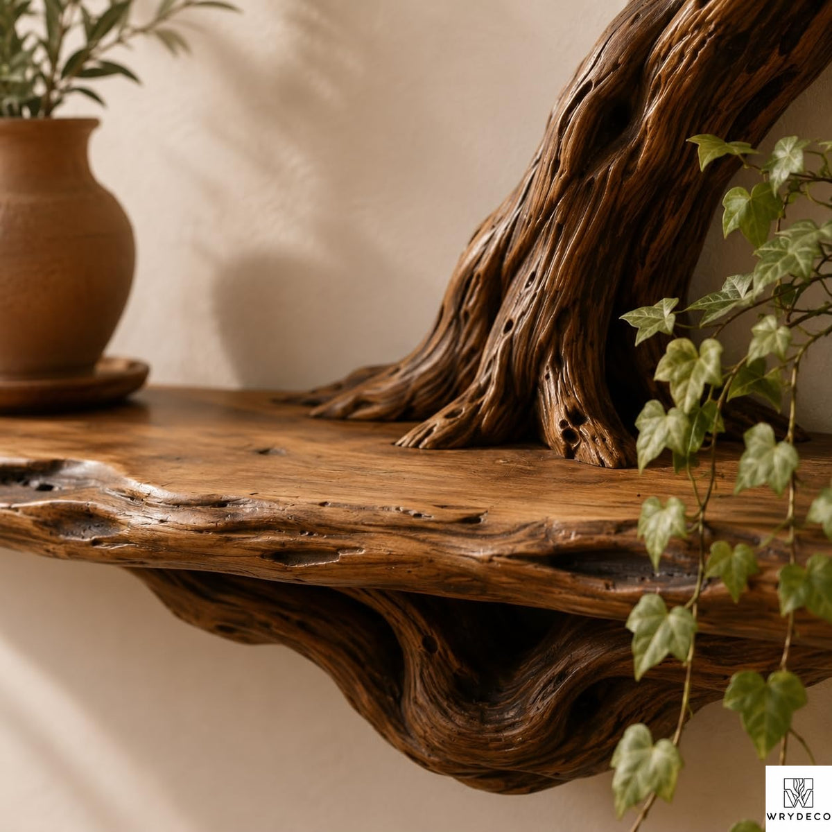 PREAUREUM Handcrafted Tree Branch Floating Wood Wall Shelf (C03)