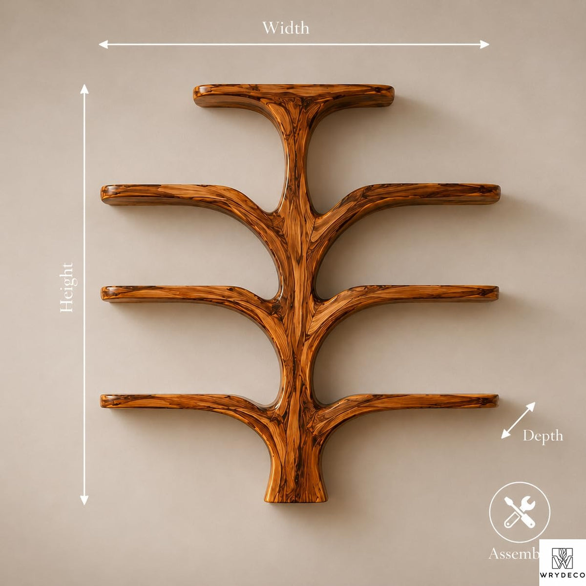 Contemporary Wooden Tree Bookcase, Wall Mounted Branch Display Shelf with 8" D Open Storage for Living Room, Office & Plant Decor (Option 3)
