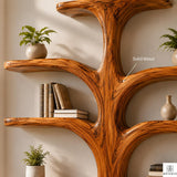 Contemporary Wooden Tree Bookcase, Wall Mounted Branch Display Shelf with 8" D Open Storage for Living Room, Office & Plant Decor (Option 3)
