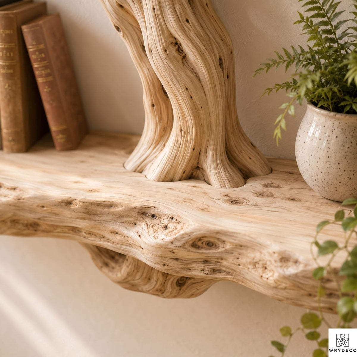 Handcrafted Tree Branch Floating Shelves – Unique Natural Wood Wall Shelf Set, Sculptural Art Display Bookcase for Living Room, Study, Bedroom & Home Library (2 Level Shelves) (C1)