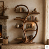 PREAUREUM Modern Sculptural Wooden Bookcase Display Shelf