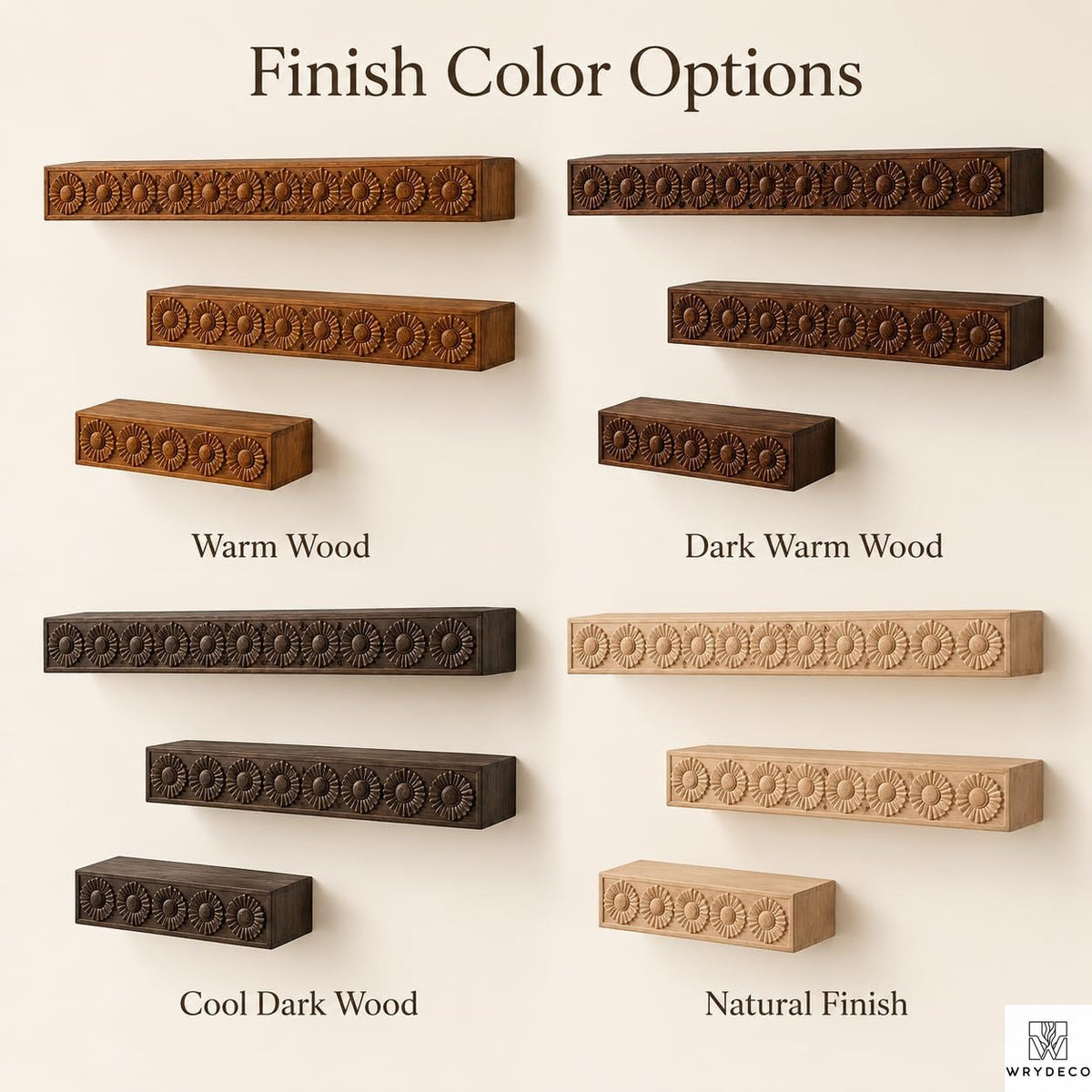 Wall-Mounted Fluted Wood Display Shelf for Home Decor - View 8. Textured Floating Wall Display Add warmth, texture, and practical display space to your wall with a handmade-style floating shelf featuring layered scalloped trim, vertical fluted details, and customizable sizing. 01 Fluted Wood-Inspired Design Layered scalloped trim and vertical fluted detailing give the shelf a warm, dimensional appearance that adds texture and decorative character to the wall. 02 Custom Sizing for Your Space Custom sizing...