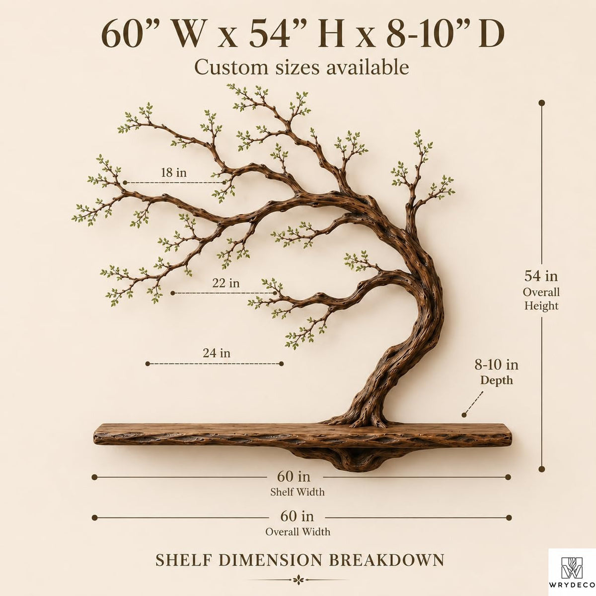 PREAUREUM Handcrafted Tree Branch Floating Wood Wall Shelf (C03)