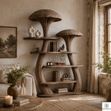 PREAUREUM Mushroom Tree Bookshelf - Nature Inspired Wooden Bookcase