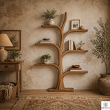 Tree Branch Floor Shelf Solid Wood Bookcase, Wall Mounted Vintage Bookshelf for Rustic Living Room Decor (Option 4)