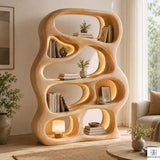 Solid Wood Bookshelf, Organic Curved Freestanding Bookcase for Living Room Decor, Sculptural Display Shelf Room Divider, Multiple Sizes & Finishes (Option 1)