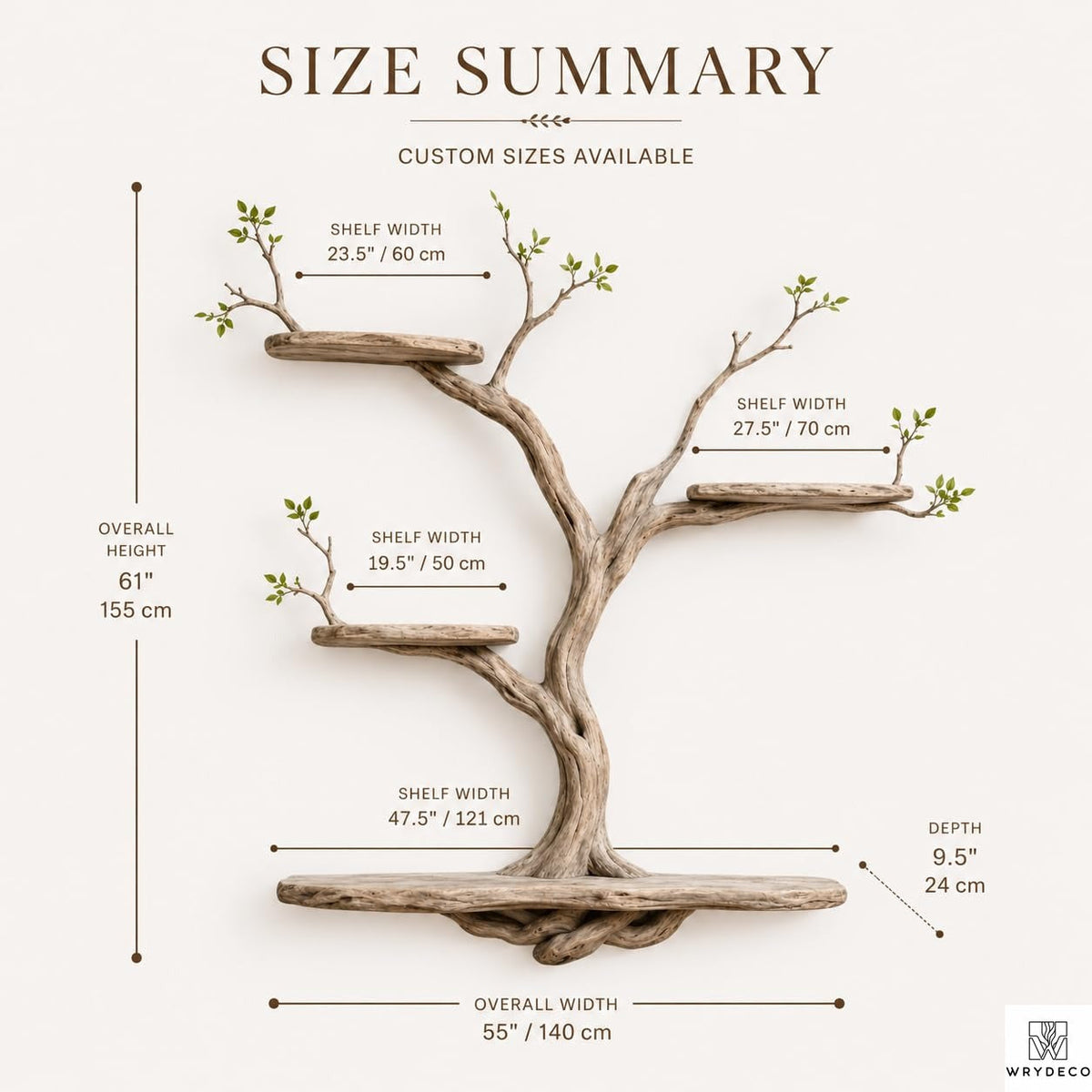 PREAUREUM Handcrafted Tree Branch Floating Shelf (C2)