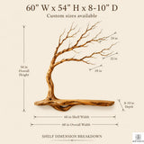 PREAUREUM Handcrafted Tree Branch Floating Wood Wall Shelf (C03)