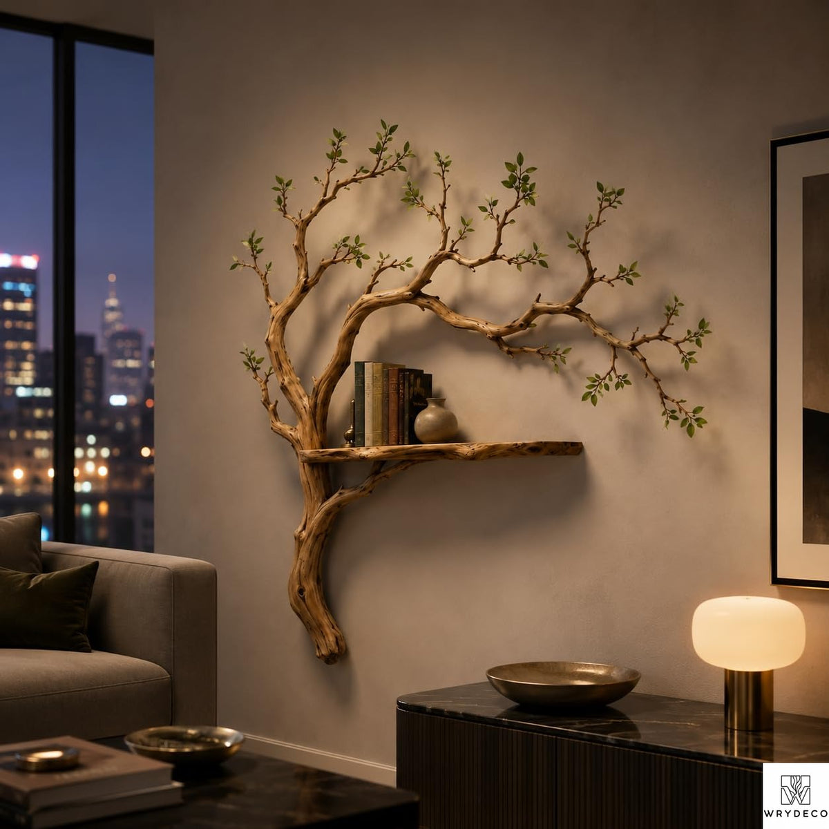PREAUREUM Handcrafted Tree Branch Floating Wood Wall Shelf (C03)
