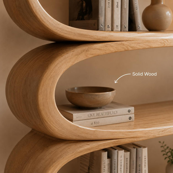 Solid Wood Organic Curved Bookshelf and Room Divider