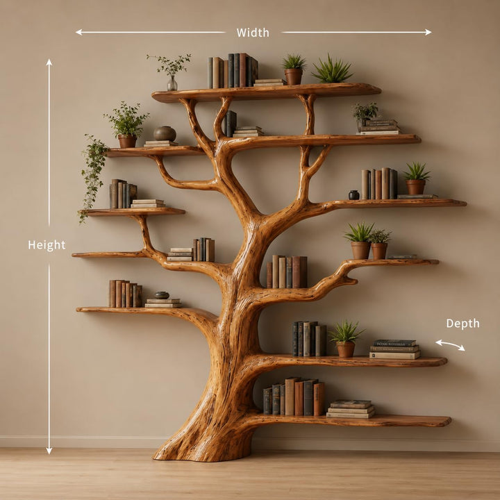 Luxury Live Edge Natural Wood Tree Branch Bookshelf