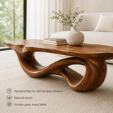 WAZARO Handcrafted Oak Wood Coffee Table - Sculptural Wave Design