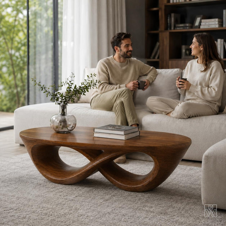 WAZARO Handmade Curved Oak Wood Coffee Table - Custom Wave Centerpiece - The Infinity