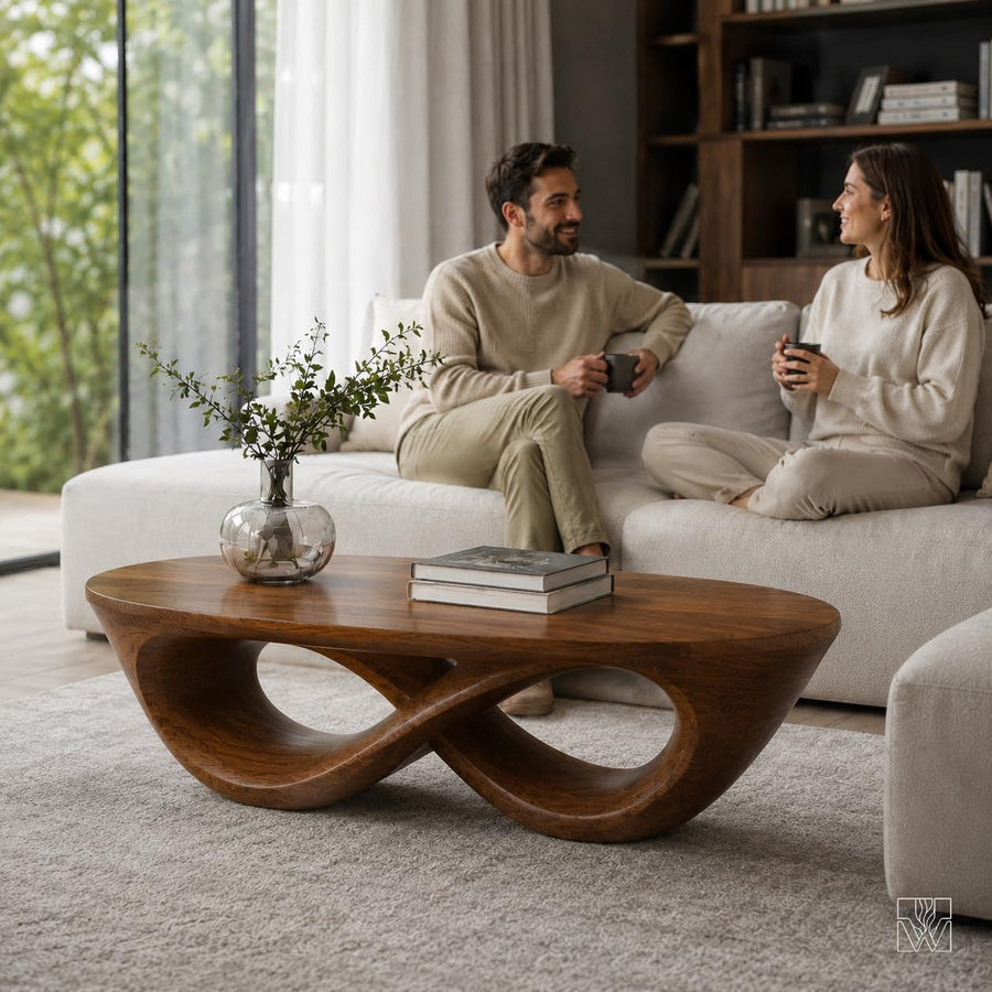 WAZARO Handmade Curved Oak Wood Coffee Table - Custom Wave Centerpiece - The Infinity