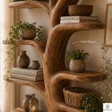 Tree Branch Floor Shelf Solid Wood Bookcase, Wall Mounted Vintage Bookshelf for Rustic Living Room Decor (Option 4)