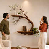 Handcrafted Tree Branch Floating Shelves – Unique Natural Wood Wall Shelf Set, Sculptural Art Display Bookcase for Living Room, Study, Bedroom & Home Library (2 Level Shelves) (C1)