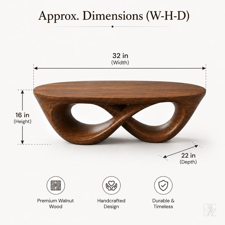 WAZARO Handmade Curved Oak Wood Coffee Table - Custom Wave Centerpiece - The Infinity