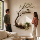 Handcrafted Tree Branch Floating Shelves – Unique Natural Wood Wall Shelf Set, Sculptural Art Display Bookcase for Living Room, Study, Bedroom & Home Library (2 Level Shelves) (C1)