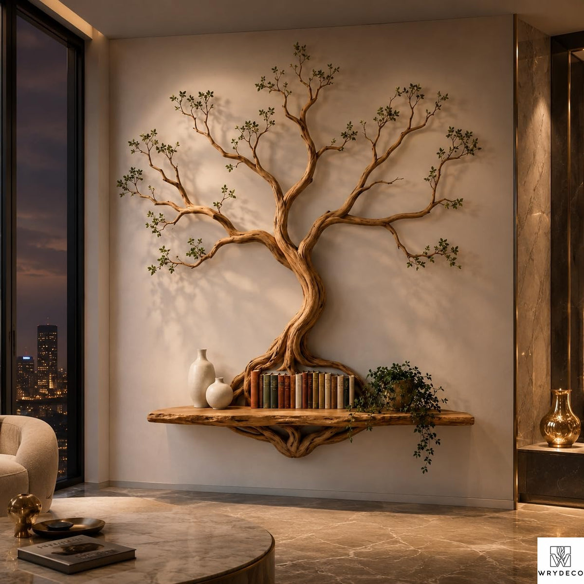 PREAUREUM Handcrafted Tree Branch Floating Wood Wall Shelf (C03)