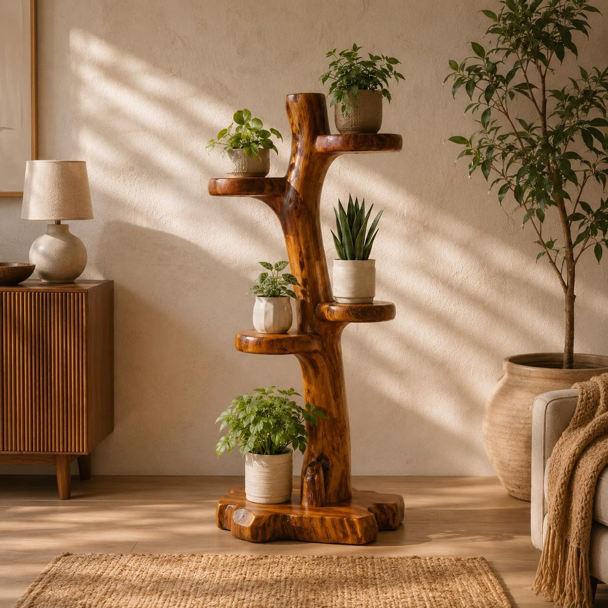 Freestanding Wooden Tree Plant Stand