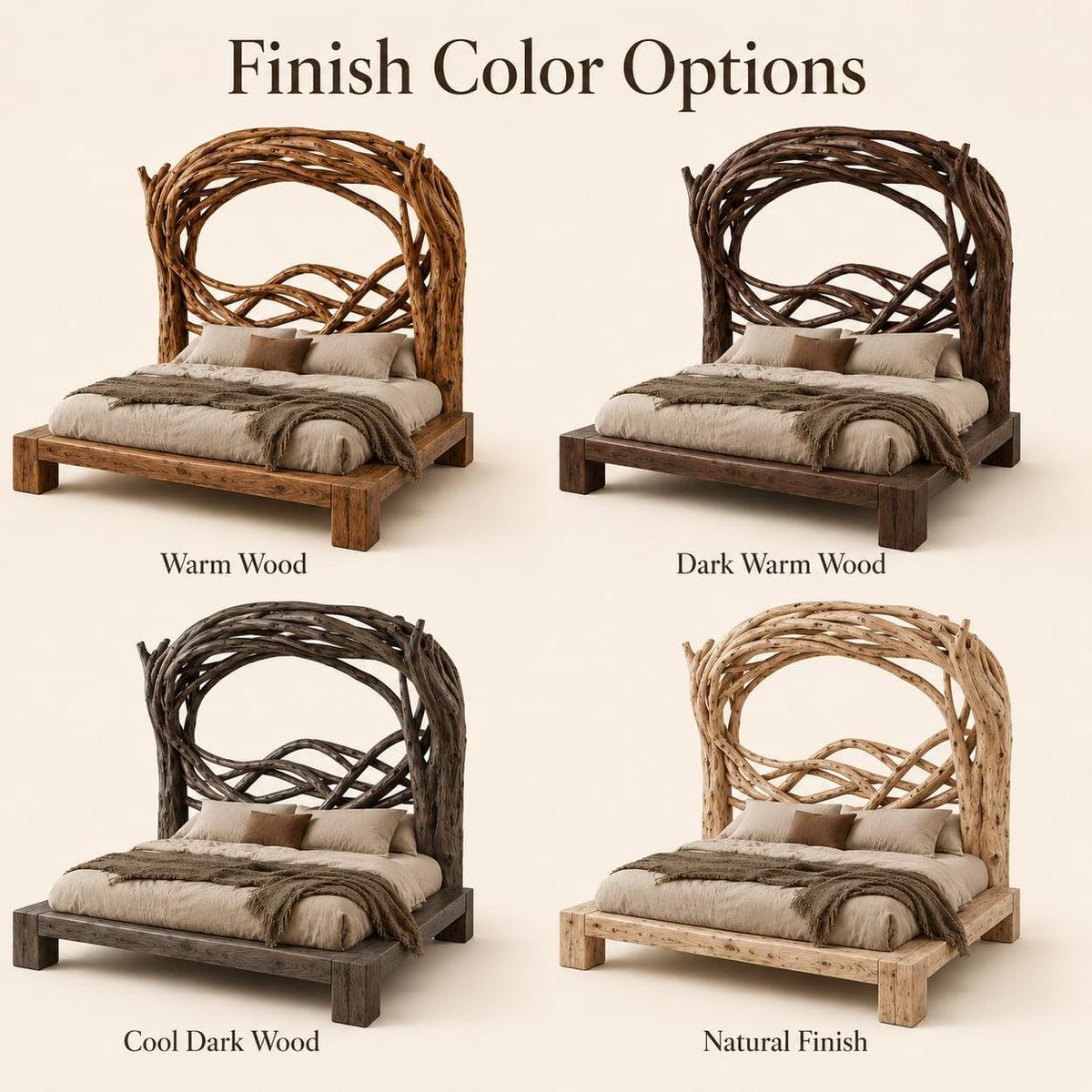 Tree Bird Nest Solid Wood Bed with Branch Canopy