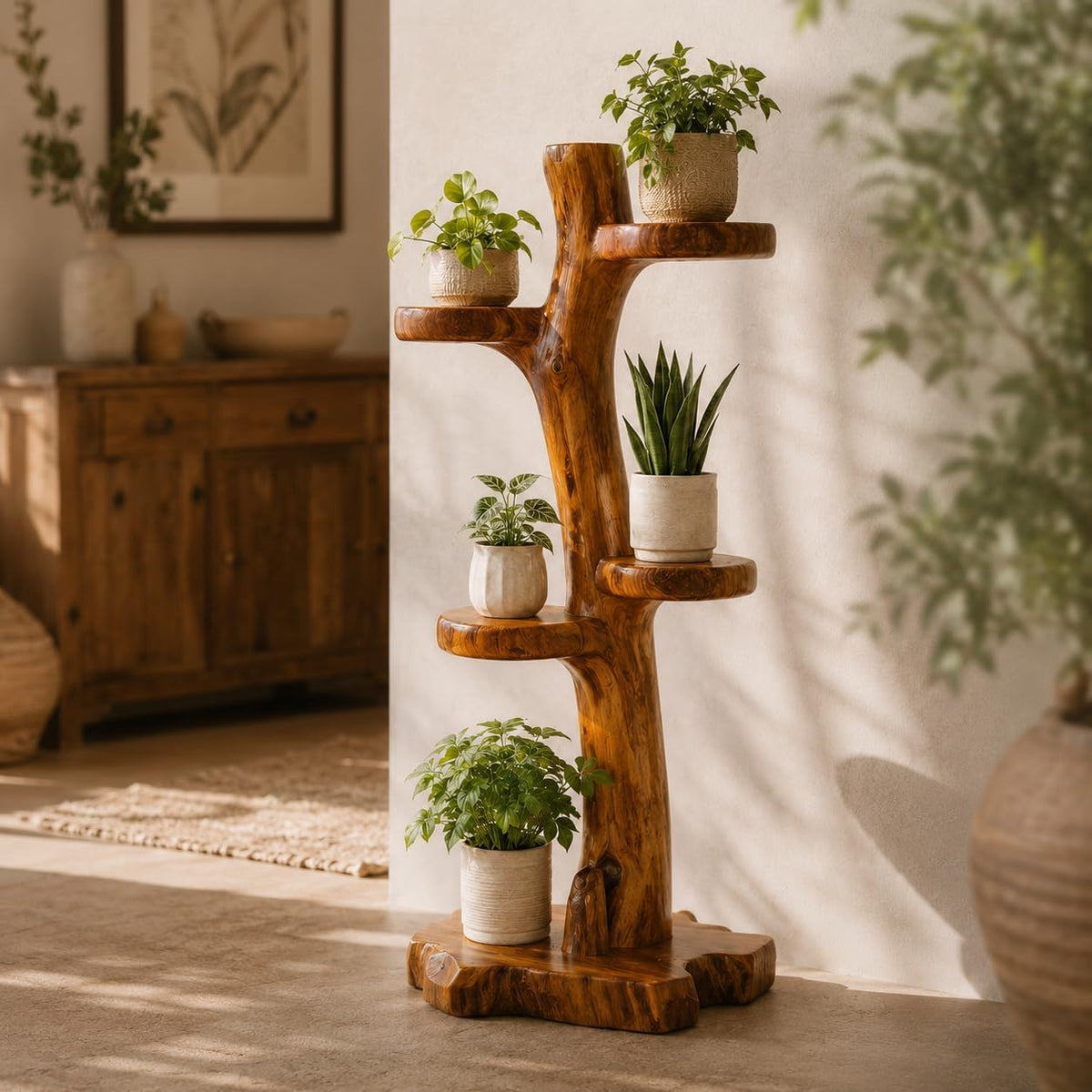 Freestanding Wooden Tree Plant Stand