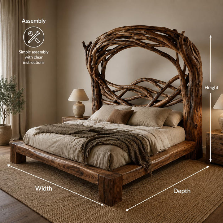 Tree Bird Nest Solid Wood Bed with Branch Canopy
