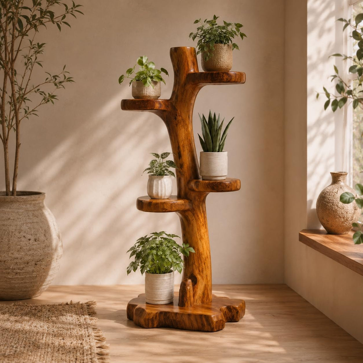 Freestanding Wooden Tree Plant Stand