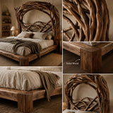 Tree Bird Nest Solid Wood Bed with Branch Canopy