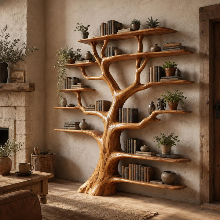 Luxury Live Edge Natural Wood Tree Branch Bookshelf