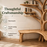 Handcrafted Live Edge Tree Branch Bookshelf with Bench