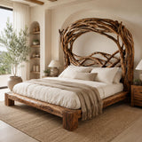 Tree Bird Nest Solid Wood Bed with Branch Canopy