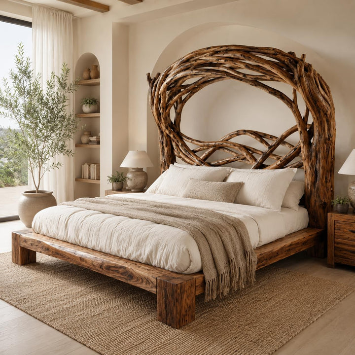 Tree Bird Nest Solid Wood Bed with Branch Canopy