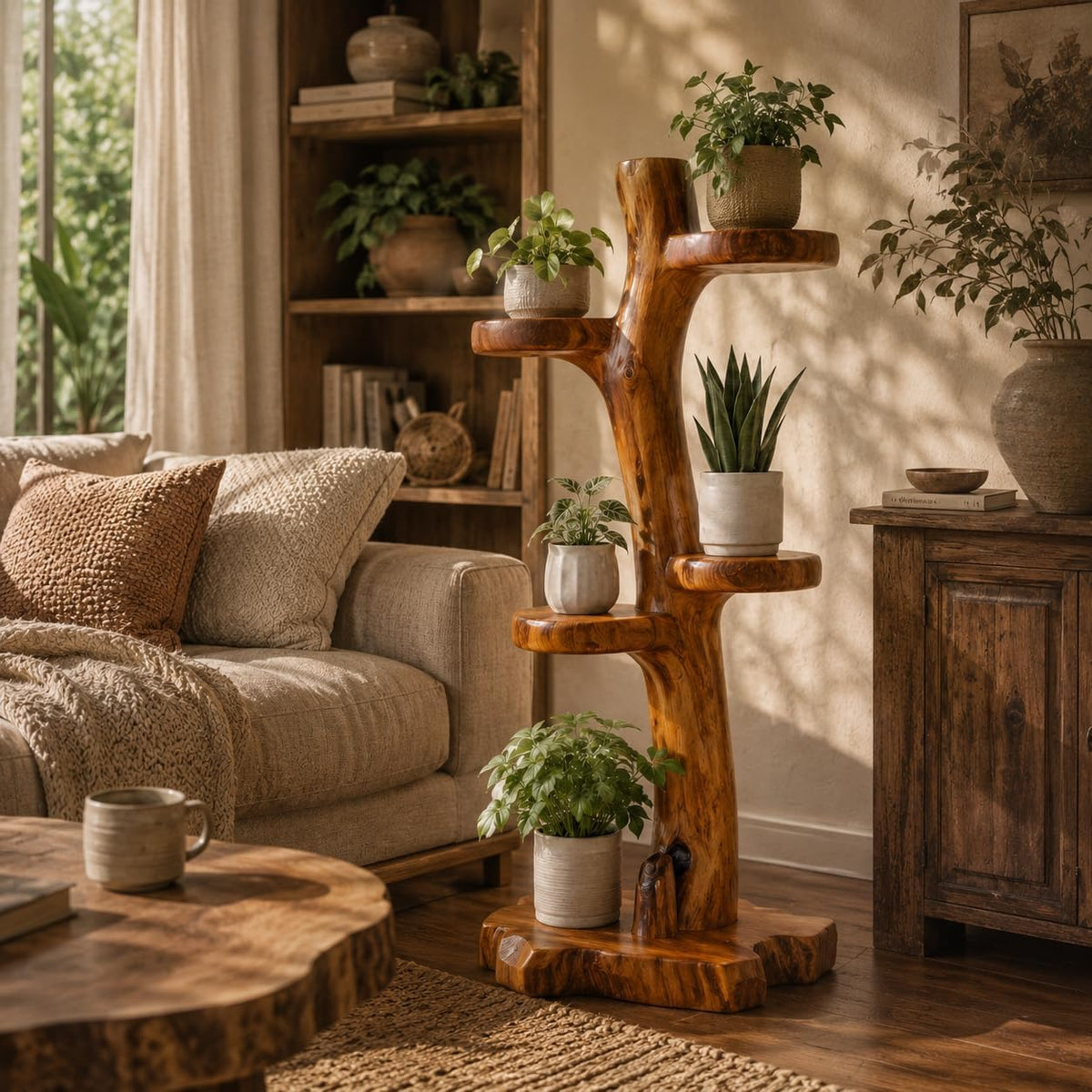 Freestanding Wooden Tree Plant Stand
