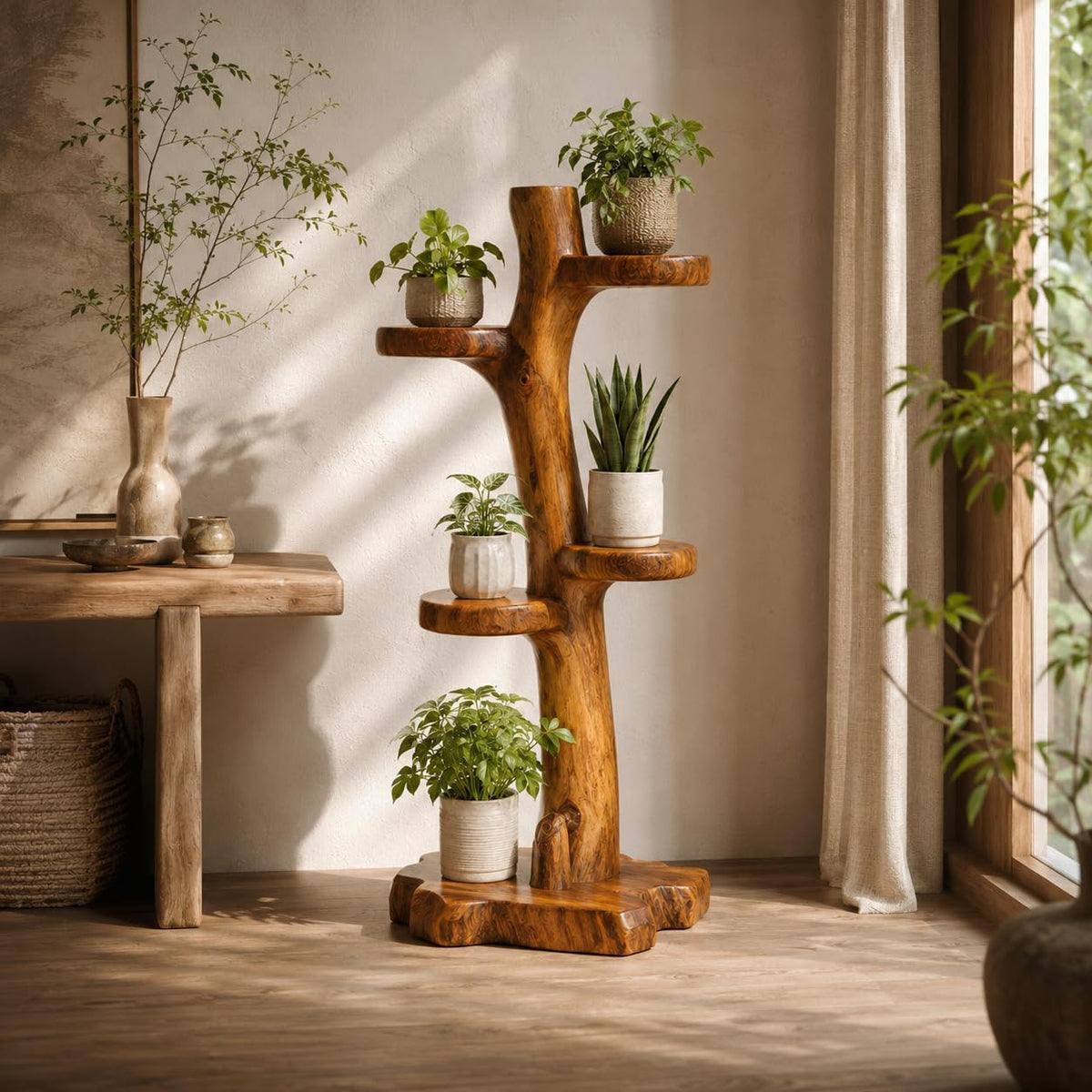 Freestanding Wooden Tree Plant Stand