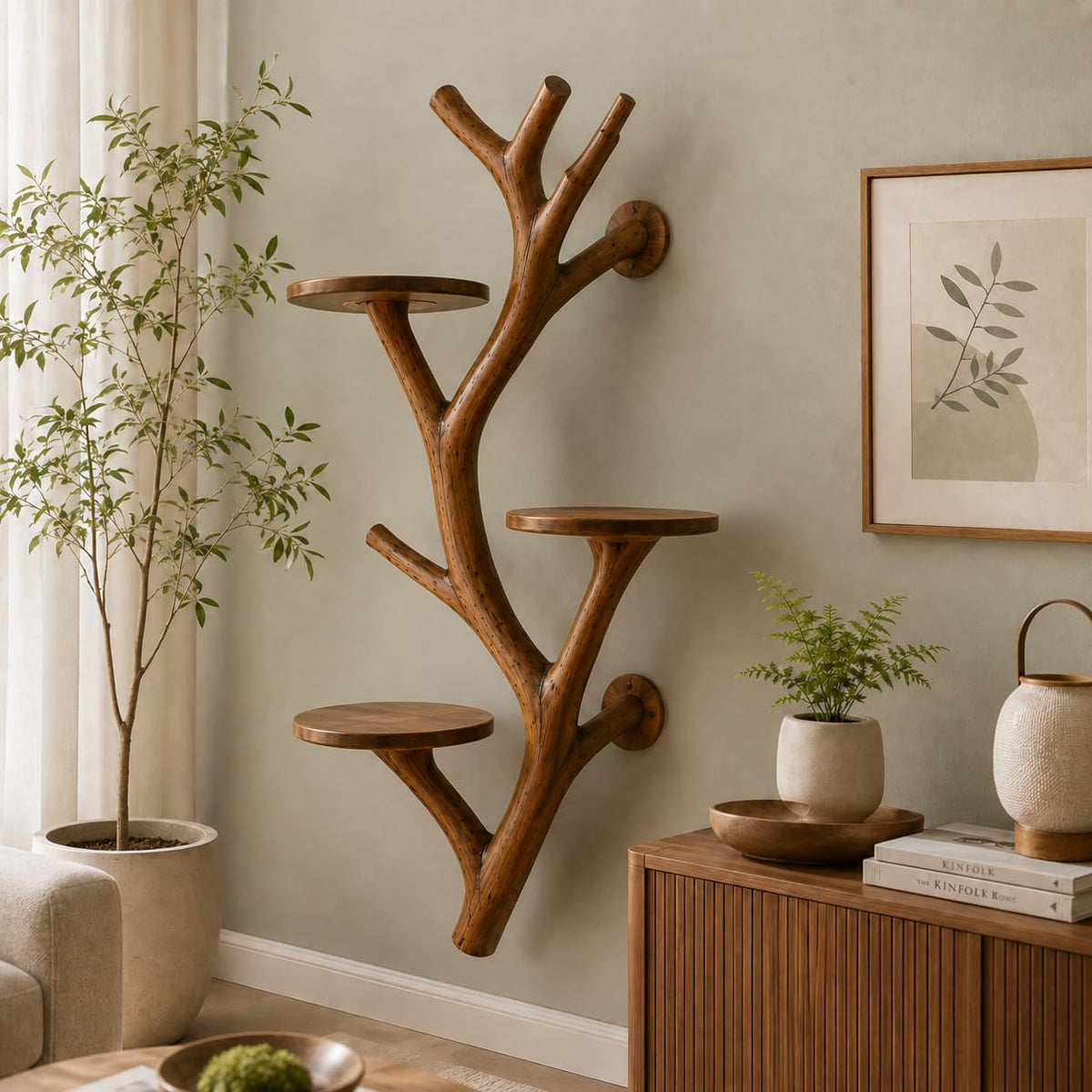Natural Wood Wall Mounted Cat Climbing Tree for Indoor Cats - image 2